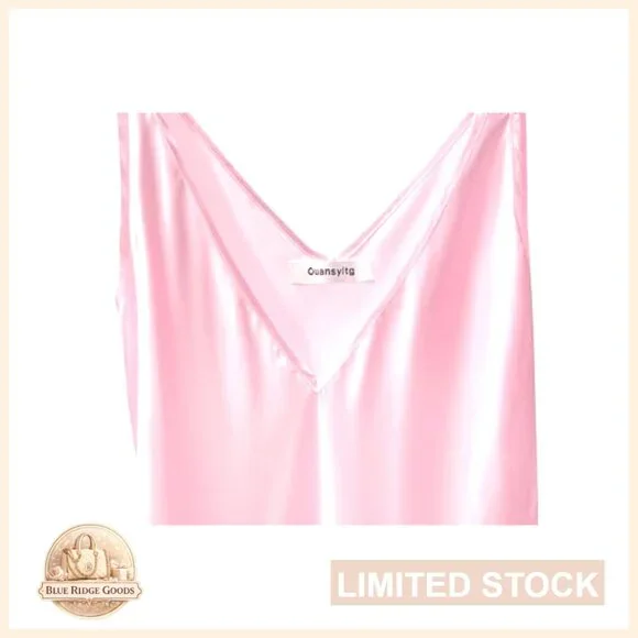 Long Satin Nightgown V Neck Sleeveless Chemise Sleepwear Loose Fit